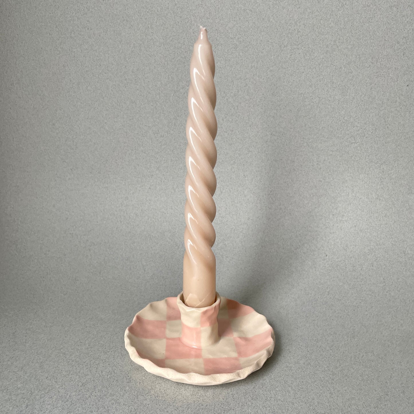 pink checkered candle holder