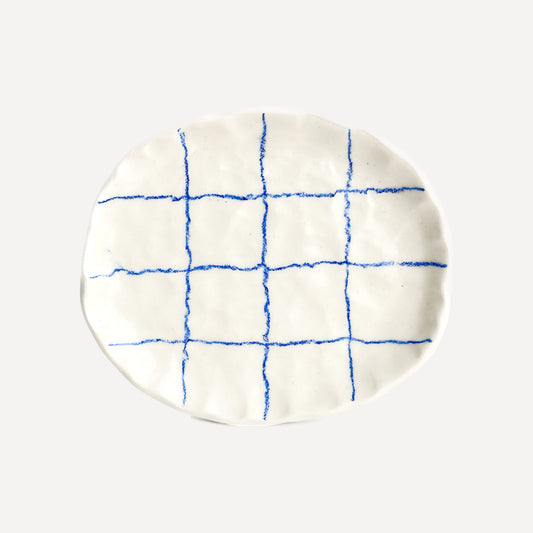 blue grid soap dish