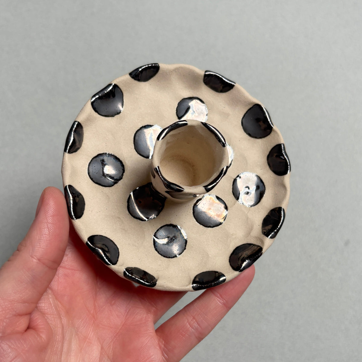 silver polka dot candle holder