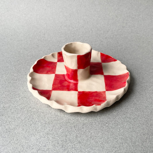 red checkered candle holder