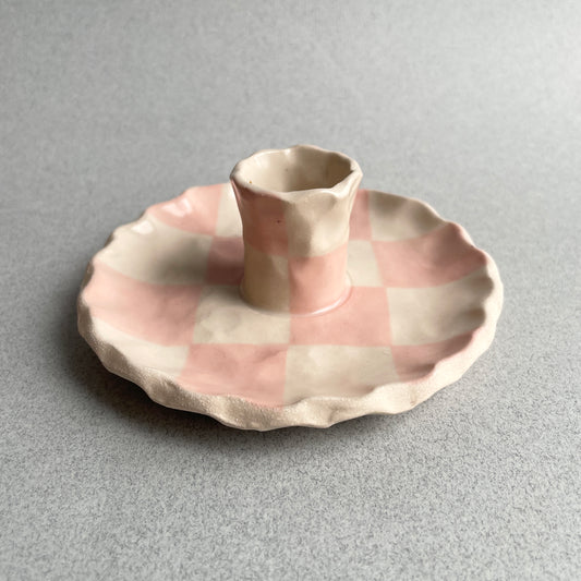 pink checkered candle holder
