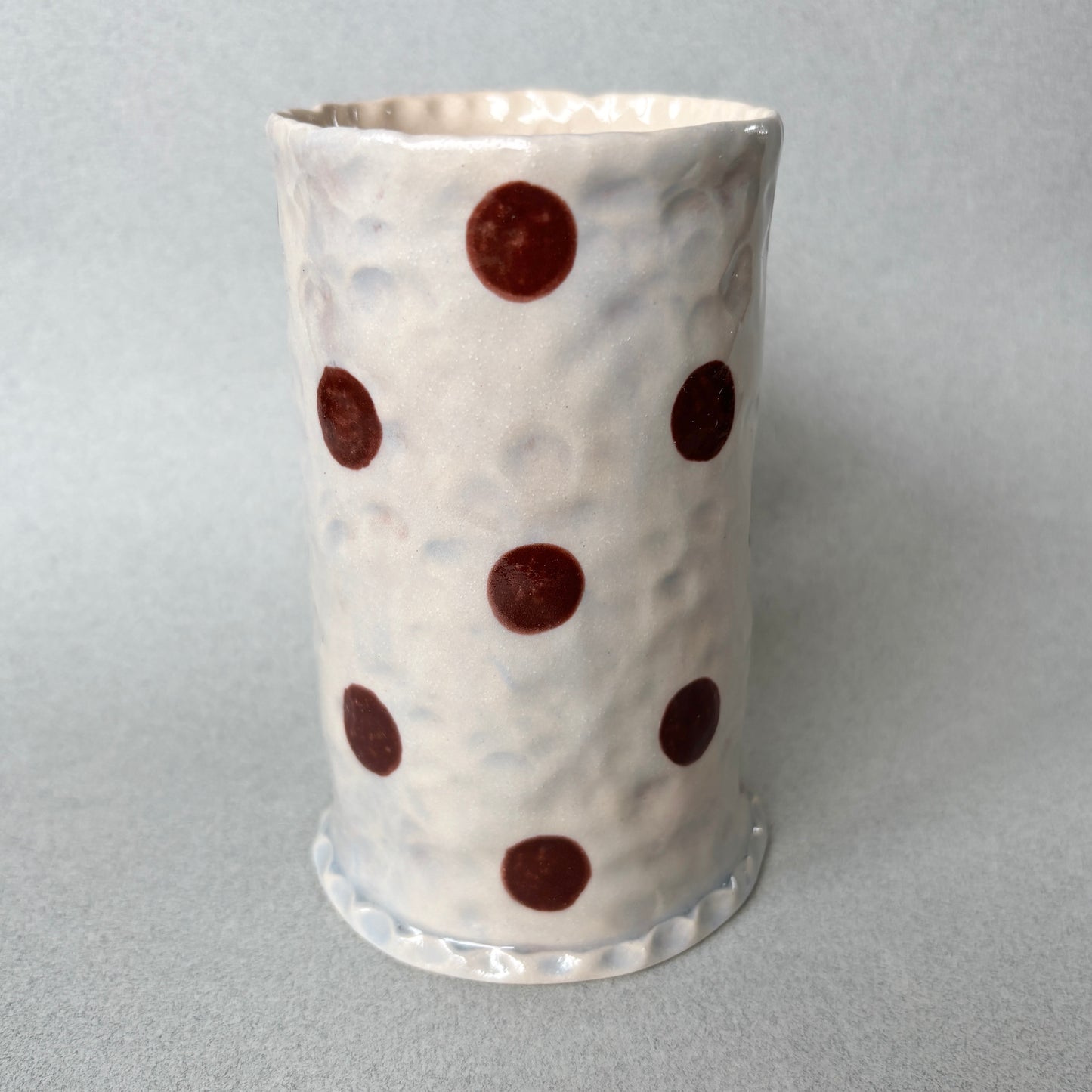 baby blue and brown polka dots